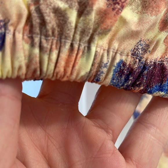 OPEN EDIT YELLOW MELLOW GINKO FLORAL MUTED WRAP CROP TOP BLOUSE SIDE TIE SZ XS - Picture 11 of 13